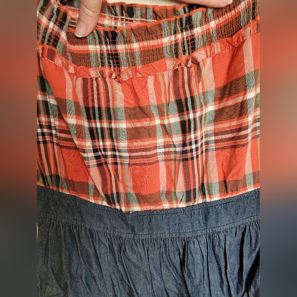 a. YiLian Country Plaid Denim Off The Shoulder Strappy Dress Size Large - Picture 3 of 10